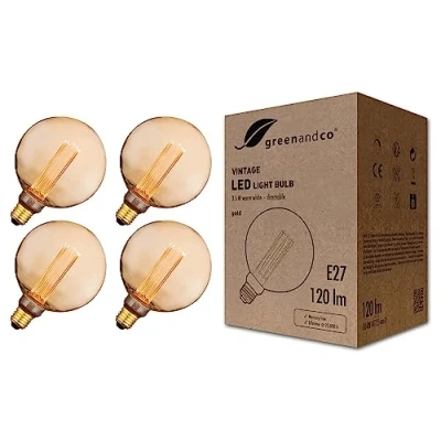 Abbildung von greenandco 4x dimmbare Vintage Design LED Birne zur Stimmungsbeleuchtung E27 G125 gold 3,5W 120lm 1800K extra warmweiß 320 230V flimmerfrei Edison Glühbirne