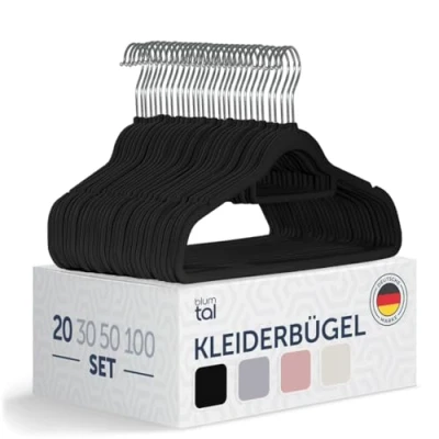 Abbildung von Blumtal Kleiderbügel 20 Stück Samt 360 drehbar und belastbar platzsparend rutschfest Schwarz mit Samtbezug Samtbügel