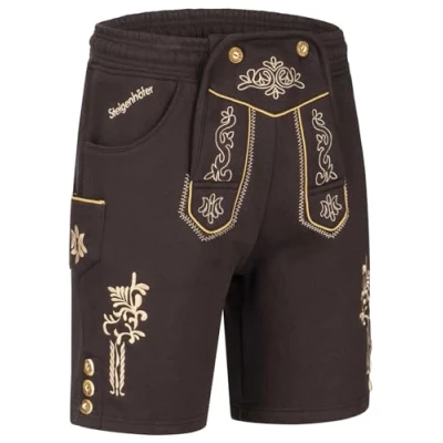 Abbildung von Steigenhöfer Manufaktur Kurze Trachten Jogginghose mit Kordelzug im Lederhosen Look Moritz Jogging Lederhose Herren Tracht für Oktoberfest Wiesn und weitere Feierlichkeiten Braun M