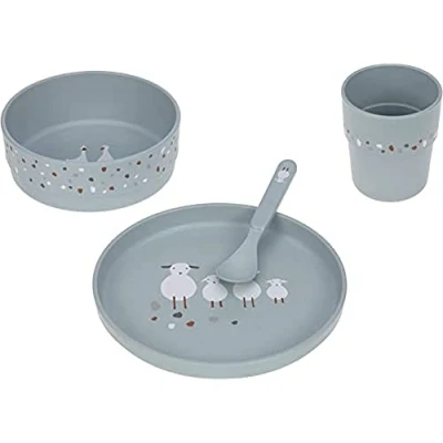 Abbildung von LÄSSIG Kindergeschirr Set (Teller, Becher, Schälchen, Löffel) ohne , BPA frei, für Spülmaschine und Mikrowelle/Dish Tiny Farmer Sheep