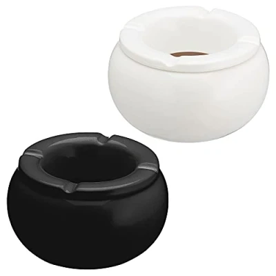 Abbildung von Sturmaschenbecher 2er Set Ø 10cm │ Keramik weiß schwarz │Aufsatz abnehmbar │Windaschenbecher (2 x Aschenbecher schwarz/weiß)