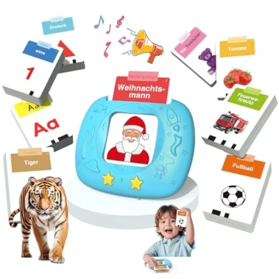 Abbildung von HOMESTEC Kleinkind Spielzeug ab 18 Monate, Deutsche Sprechende Lernkarten Blau, Learnspielzeug für Mädchen Jungen 2 3 4 5 Jahre, Geschenke Kinder Weihnachten Geburtstag Neujahr Ostern Schulanfang