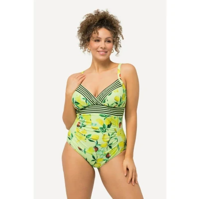 Abbildung von Ulla Popken Fruit Ruched Badeanzug, Damen, Größe: 50, Lemon yellow