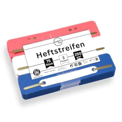 Abbildung von perfect line 75 Heftstreifen Pappe, recycling Karton, 250 g/m², MADE IN GERMANY (Rot, Blau, Weiß.)
