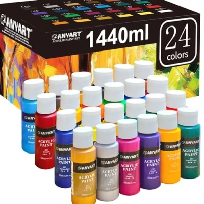 Abbildung von Anyart Acrylfarben Set 24 Farben je 59ml Acrylic Acryl Paint für Leinwand Papier Stein Holz Keramik Stoffe Wasserfest Lichtecht Schnell Trocknend Maler Künstler
