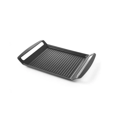 Abbildung von HENDI Grillplatte Aluminiumguss 39 x 26 3,5 cm gerippt Teflon Antihaftbeschichtung 260 C mit Griffen für Induktion Gas Ceran Herd, Gastro