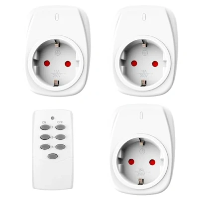 Abbildung von HBN 3X Funksteckdosen mit 1 Fernbedienung 16A/3.680W, Ferngesteuerte Stecker Set für Innen Weihnachtsdeko, Haushaltsgeräte, Reichweite 30m, Weiß