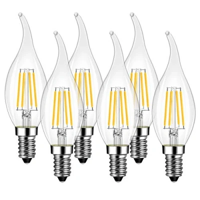 Abbildung von LVWIT LED Kerze Lampe E14, 470 lm, warmweiß 2700K, ersetzt 40 Watt, nicht dimmbar, Classic Kerzenform Filament, klar (6er Pack)