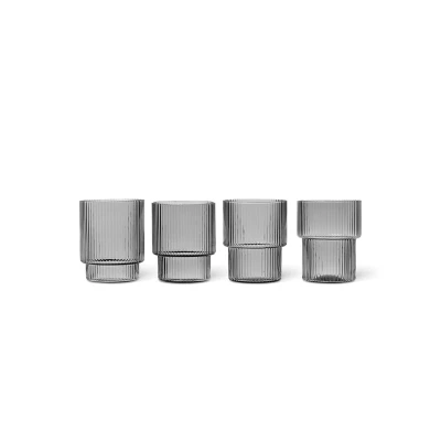Abbildung von ferm LIVING Glas Ripple, grau, 200 ml, mundgeblasen, 4er Set