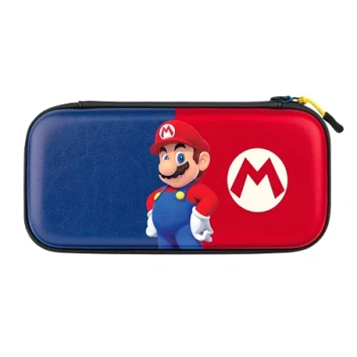 Abbildung von PDP Gaming Offiziell lizenziert Switch Slim Deluxe Travel Case Mario Semi Hardshell Protection Protective PU Leather Holds 14 Games &amp; Console Works mit OLED Lite Perfect für Kids