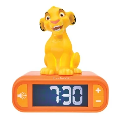 Abbildung von Lexibook, Disney der König Löwen, Simba Nachtlichtwecker, Klänge und Melodien, LCD Bildschirm mit Hintergrundbeleuchtung, Beleuchtung, Schlummerfunktion, gelb/orange, RL800AN