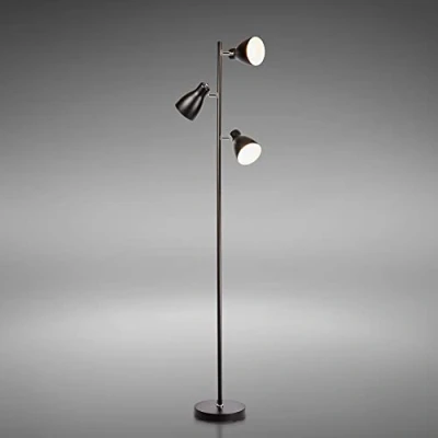 Abbildung von B.K.Licht Stehlampe Vintage mit Fußtaster, schwenkbar, E27 Fassung, max. 25 Watt, Leselampe, Deko Wohnzimmer, Lampe, Deckenfluter, Standleuchte, Wohnzimmerlampe, Industrial, 166,5x22 cm, Schwarz