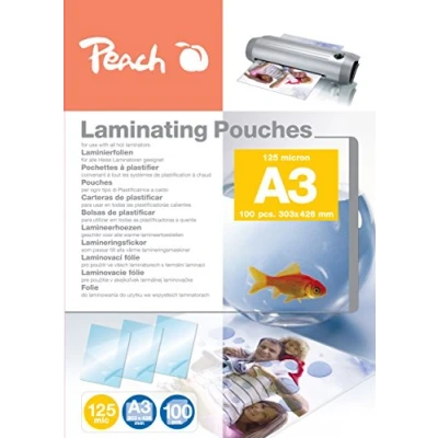 Abbildung von Peach Laminierfolien A3 125 mic 100 pouches glänzend Premiumqualität für beste Laminierergebnisse kompatibel mit Geräten aller Markenhersteller PP525 01