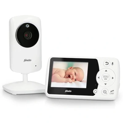 Abbildung von Alecto DVM 64 Funk Kamera Babyphone (100% störungsfrei &amp; privat) mit schwenkbarer Video Kamera, Nachtsicht, Gegensprechfunktion, hohe Reichweite, weiß