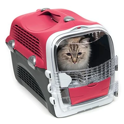 Abbildung von Catit Cabrio Carrier, Transportbox fuer Katzen, 51 x 33 35cm, rot/grau