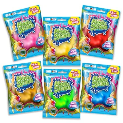Abbildung von CRAZE Magic Slime FOILBAG Schleim Kinder 6er Set Kit im 6X 75 ml Beutel, Kinderschleim sicher &amp; rückstandsfrei, 6 Farben