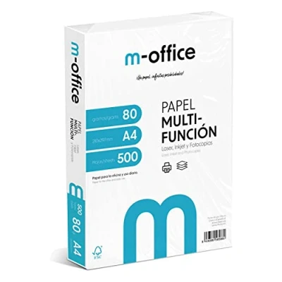 Abbildung von A4 Papier, 80 g, Packung mit 500 Blatt, Multifunktionspapier für Inkjet und Laserdrucker, Blätter, 210 x 297 mm, ideal Büro Zuhause · m office (500 Blatt)