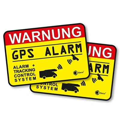 Abbildung von 2er Set Hinweis Aufkleber GPS alarm Tracking System I 6 x 4 cm außenklebend Achtung Warnung gesichert Wohnmobil Wohnwagen hin005