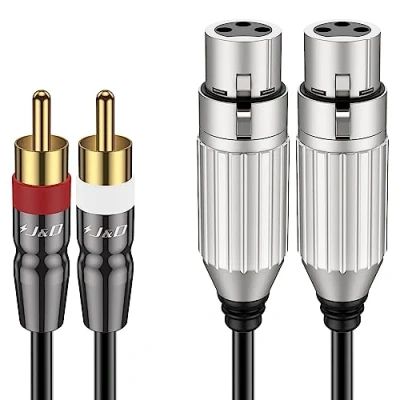 Abbildung von J&amp;D 2 Cinch Stecker zu XLR Buchse Kabel, Unbalancierte Dual HiFi Audio Kabel Stereo Verbindungskabel PVC Shelled für Lautsprecher Kondensator Mic Mixer AMP