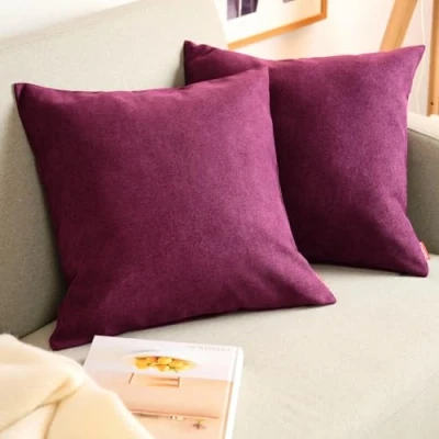 Abbildung von Blumtal 2er Set Kissenbezug 40x40 violett kuschelige Chenille Kissenbezüge mit verstecktem Reißverschluss, Oekotex Zertifizierte Kissenhülle für Deko Kissen Sofakissen Polster &amp; Zierkissen