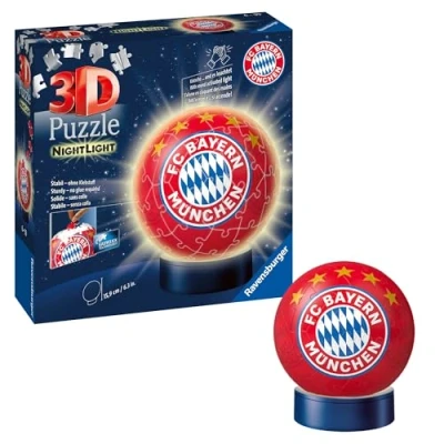 Abbildung von Ravensburger 3D Puzzle 12177 Nachtlicht Ball FC Bayern München 74 Teile ab 6 Jahren, LED Nachttischlampe mit Klatsch Mechanismus, Fußball Geschenke Jungen und Mädchen