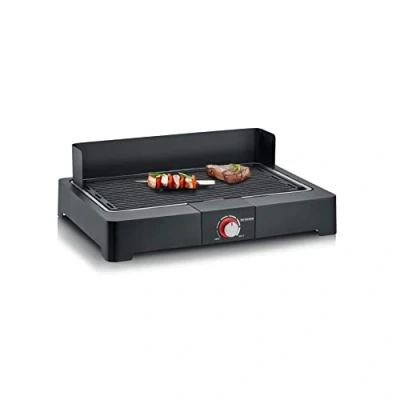 Abbildung von SEVERIN Tischgrill mit Aluminium Grillplatte für drinnen und draußen, Elektrogrill schnellem Grill Start, Balkon ohne Verbrennungsgefahr, Schwarz, PG 8567
