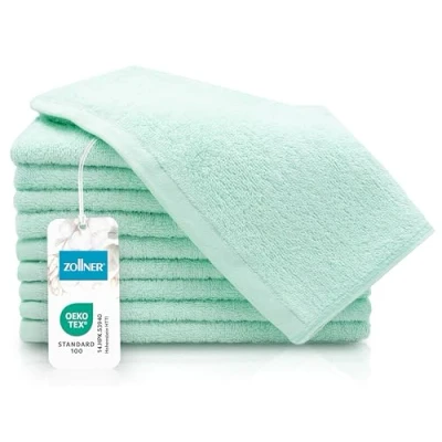 Abbildung von ZOLLNER 10er Set Gästehandtücher kleine und Flauschige Handtücher in 30x50 cm waschbar bis 60C Baumwolle Mint Hotelqualität Oeko Tex® Zertifiziert