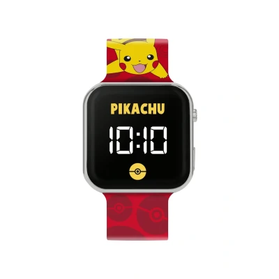 Abbildung von Accutime Pokémon Pikachu POK4405 LED Armbanduhr für Kinder, rotes Armband, mehrfarbig, Modern