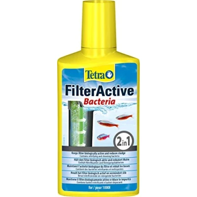 Abbildung von Tetra FilterActive Bacteria 2in1 Mix aus lebenden Starterbakterien und schlammreduzierenden Reinigungsbakterien, hält den Filter biologisch aktiv reduziert Mulm, 250 ml