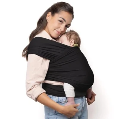 Abbildung von Boba Baby Tragetuch Neugeborene Elastisches Neugeboren Sling Weiche Tragehilfe Tragesystem Babytragetuch ab Geburt 3 15 kg (Black)