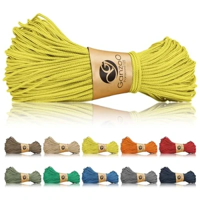 Abbildung von Ganzoo Paracord 125 Seil 1mm Takel Schnur, Nylon &amp; Polyester, Allzweckseil für Armband, Hundehalsband, Hundeleine Knüpfen, Takeln, Camping Survival, Gelb