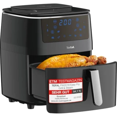 Abbildung von Tefal Easy Fry Grill &amp; Steam Heißluftfritteuse, 3 in 1 (Air Fryer, und Dampfgarer), 7 automatische Programme, 6,5 Liter, energiesparend, gesunde Friteuse ohne Öl, schwarz, FW2018