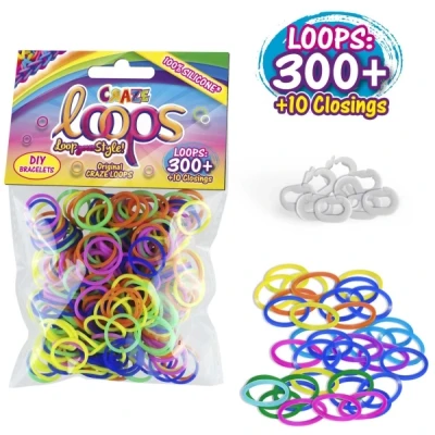 Abbildung von CRAZE LOOPS BAG 300 Loom Bänder Nachfüllpack mit Gummibänder &amp; 10 Verschlüsse , Farbmix, 100% hautfreundliches Silikon