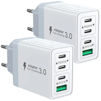 Abbildung von 2er Pack USB C Ladegerät, Aioneus 40W 4Port Stecker USBC Adapter Mehrfach Typ Handy Netzteil für iPhone 16 15 Pro Max Plus XR SE iPad, Samsung Schnellladegerät Ladestecker Ladeadapter Charger