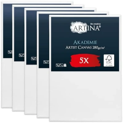 Abbildung von Artina FSC® Keilrahmen 5er Set Akademie 20x30 cm Leinwand Maltuch aus 100% Baumwolle Leinwände 280 g/m² Keilrahmenset zum Bemalen für Acryl , Aquarell Ölfarbe uvm