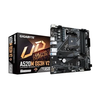 Abbildung von GIGABYTE A520M DS3H V2 Mainboard Unterstützt AMD Ryzen 5000 Serie AM4 CPUs, bis zu 4733 MHz DDR4 (OC), PCIe 3.0 x16, GbE LAN, USB 3.2 Gen 1