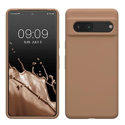 Abbildung von kwmobile Hülle kompatibel mit Google Pixel 7 Silikon Handy Case Handyhülle weiche Oberfläche kabelloses Laden Cappuccino