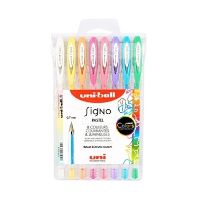 Abbildung von uni ball Mitsubishi Pencil 8 Gel Inlineskate Signo Pastellfarben Spitze 0,7 mm Medium Schrift Fantasie für kreative Freizeit und Karten