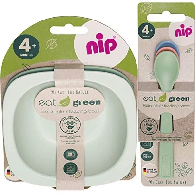 Abbildung von NIP Geschirrset ab 4. Monat, 2 Breischale + 3 Eatgreen Babylöffel, Melamin frei, BPA Spülmaschinenfest, geeignet für die Mikrowelle, made in Germany