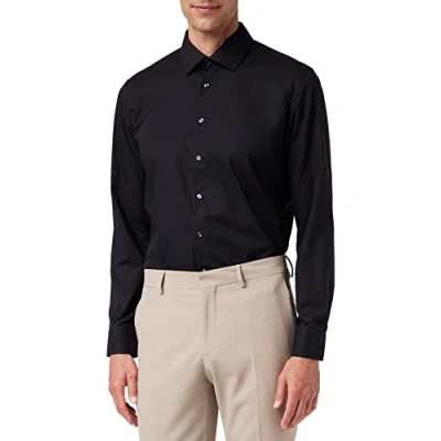 Abbildung von Seidensticker Herren Slim Bügelfrei Kent Patch Businesshemd, Schwarz, 40