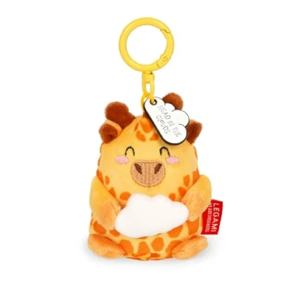 Abbildung von Legami Schlüsselanhänger Super Soft! Giraffe Motiv, Plüsch Schlüsselanhänger, Anhänger mit eingravierter Botschaft und Karabinerhaken aus Zink, 7x11 cm