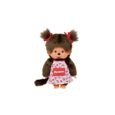 Abbildung von BANDAI Monchhichi Plüsch mit Blumenschürze Ikonisches Affen Plüschtier der 80er Jahre Weiches Kuscheltier 20 cm für Kinder Spielzeug ab 2 Jahren SE201648