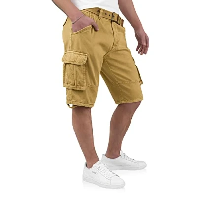 Abbildung von Indicode Kjeld Herren Cargoshorts mit 6 Taschen inkl. Stoffgürtel aus 100% Baumwolle Kurze Hose Bermuda Sommer Herrenshorts Short Men Pants Cargohose kurz Sommerhose für Männer (XXL, Amber)