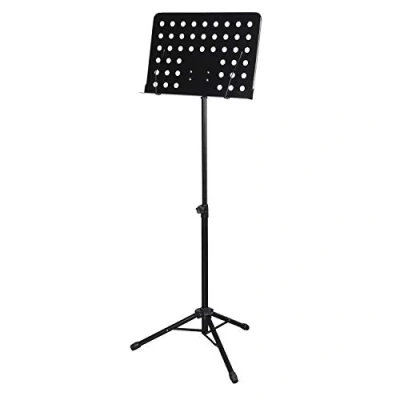 Abbildung von CASCHA Orchester Pult aus Metall stabiler Notenständer mit einstellbarem Neigungswinkel &amp; abnehmbaren Noten Klemmen praktisch zusammenklappbar einfach höhenverstellbar Notenhalter schwarz