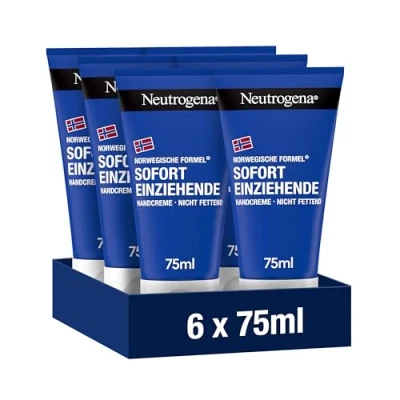 Abbildung von Neutrogena Sofort einziehende Handcreme (6 x 75ml), leichte und nicht fettende Feuchtigkeitscreme mit Glycerin plus Vitamin E bei trockenen, rissigen Händen, Sparset