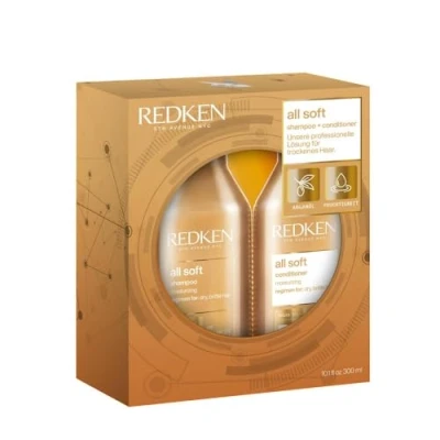 Abbildung von Redken Pflegeset für trockenes und brüchiges Haar, Belebt hydratisiert, Mit Omega 6 Argan Öl, All Soft Shampoo 300 ml &amp; Conditioner