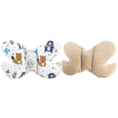 Abbildung von Medi Partners KOPFKISSEN Kinder Nacken Nackenstütze 100% Baumwolle/Minky Baby Nackenhörnchen für Auto Kinderwagen autofahrt Reisen Schlaf Hals Kissen Schlummerrolle (Boho Animals mit beige Minky)
