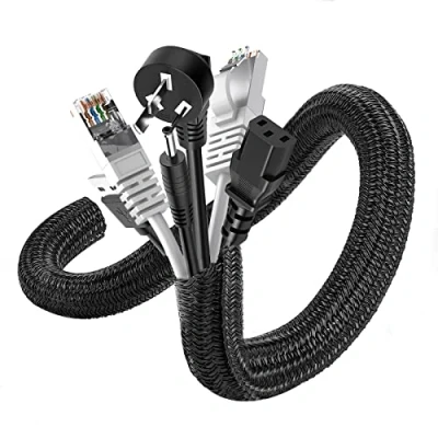 Abbildung von Romon 6m Kabelschlauch, 13 22 mm Zuschneidbar Kabelkanal Selbstschließend, Flexibler Gewebter Kabelmantel, Spiralschlauch für TV PC Heimkino Automobilkabel, Kabelmanagement Bissfest Hund Schwarz