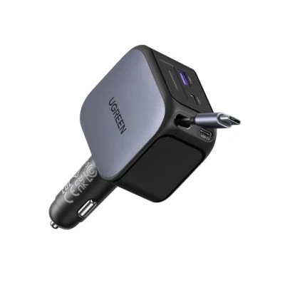 Abbildung von UGREEN Nexode 145W Zigarettenanzünder Ausziehbares Auto Ladegerät 100W USB C, integriertes&amp;ausziehbares C Kabel 4 in 1 zubehör Fast Charge 12v für iPhone 16/MacBook/iPad/Galaxy S25/GPS usw