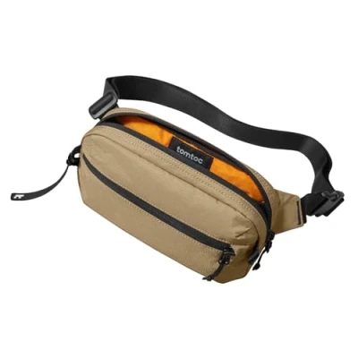 Abbildung von tomtoc 1,5 Liter Bauchtasche für Herren Damen, Klein Sling Bag Anti Diebstahl Umhängetasche Brusttasche mit RFID Schutz, Wasserabweisend Leicht Gürteltasche Crossbody Alltag Reise, Braun